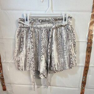 Cali 1850 Paperbag Geometric Drawstring Shorts Women's XS Beige White